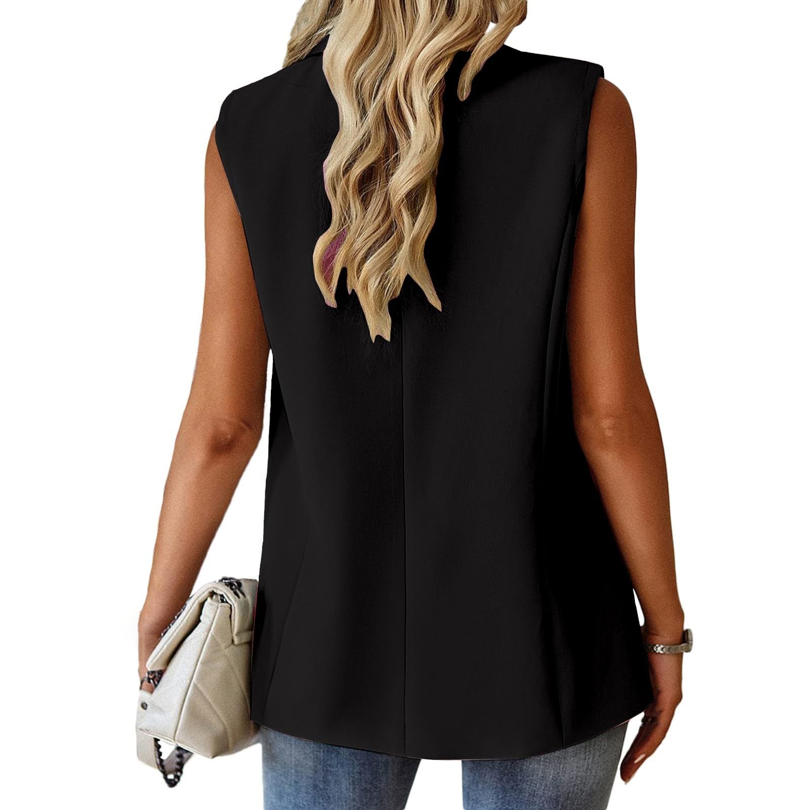 Weste Damen Weste Ärmellos Blazer Damen Jacke Elegant Einfarbig Kurze Gilet Tank Top mit Tasche Ärmellos Westen Leicht Freizeit Einfarbig Damenweste Kurz Jacke Lose Outwear Shirt
