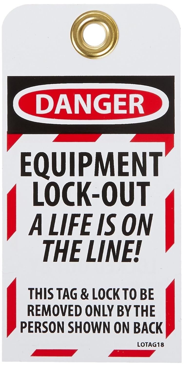NMC LOTAG18-25 Danger – Equipment Lock-Out – A Life is ON The LINE Tag – [Pack of 25] 3 in. x 6 in. Vinyl 2 Side Danger Tag