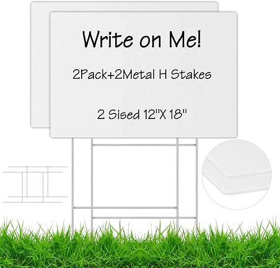 DIESOTT 2 Pack Blank Yard Signs with Stakes, 18X12 Inches