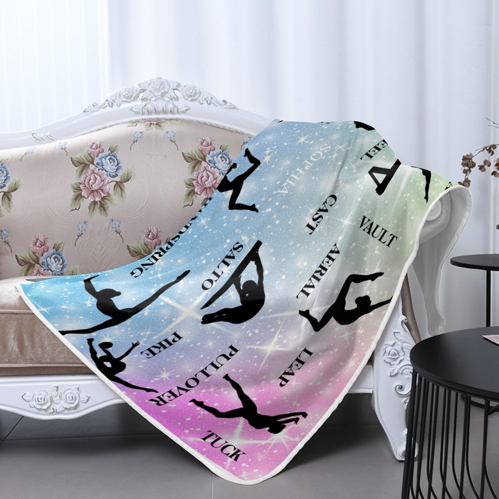 GoTussWO Personalized Gift Gymnastics Dancer Unicorn Safe Blanket, Stroller Canopy Replacement,40x50Inch