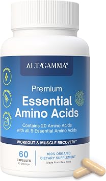 Pure Amino Acids Complex - Protein for Pre/Post Workout, Energy & Muscle Recovery - 9 Essential Amino Acids Supplement EAA & BCAAs - Leucine, Lysine, L Tyrosine, L Arginine, 60 Capsules