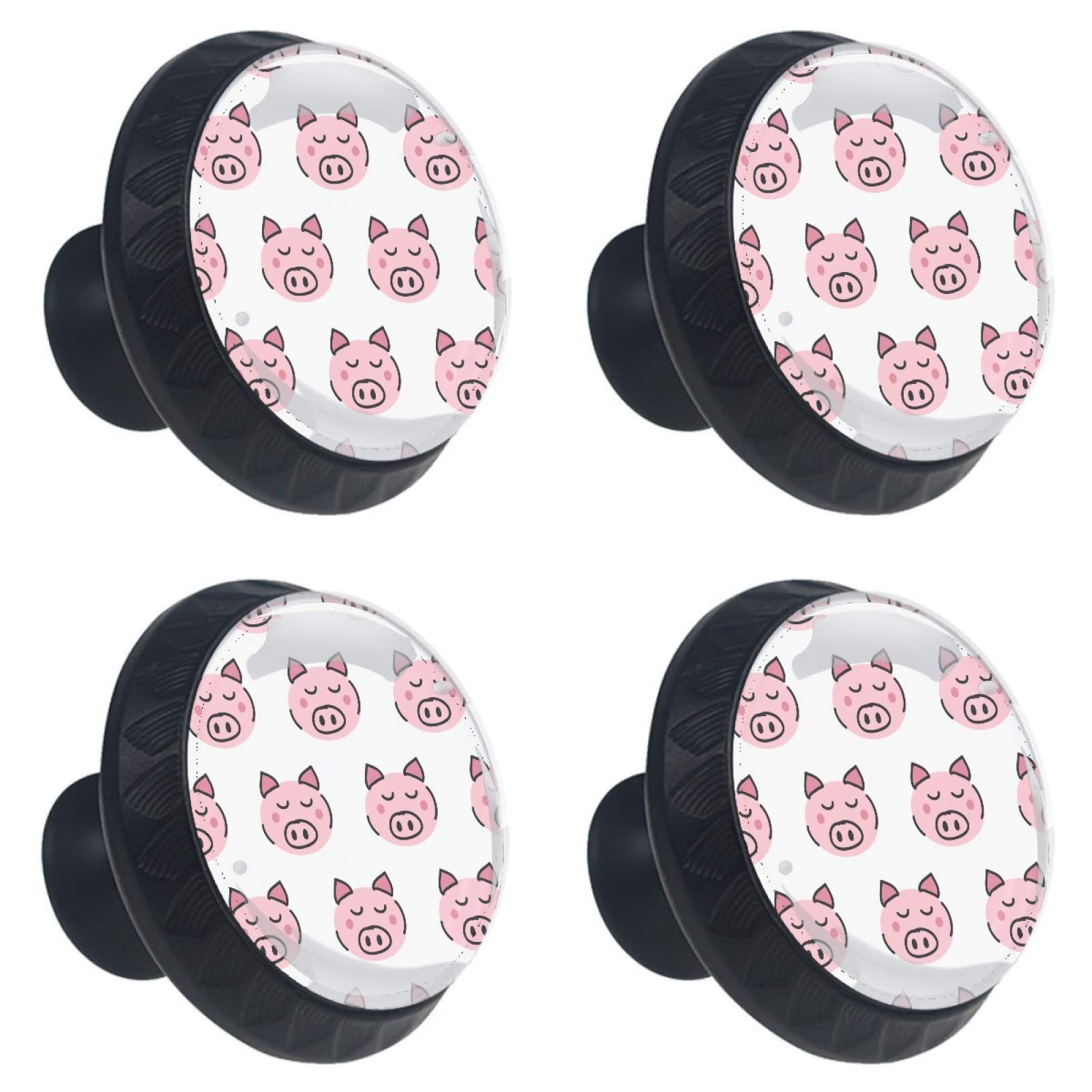 Boutons de tiroir en verre à motif poignée meuble cochon blanc avec vis fournies