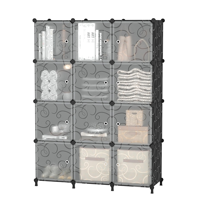 AWTATOS 12格储物收纳柜，塑料DIY衣橱储物架，模块化可堆叠书架，适用于卧室、家居、客厅，黑色