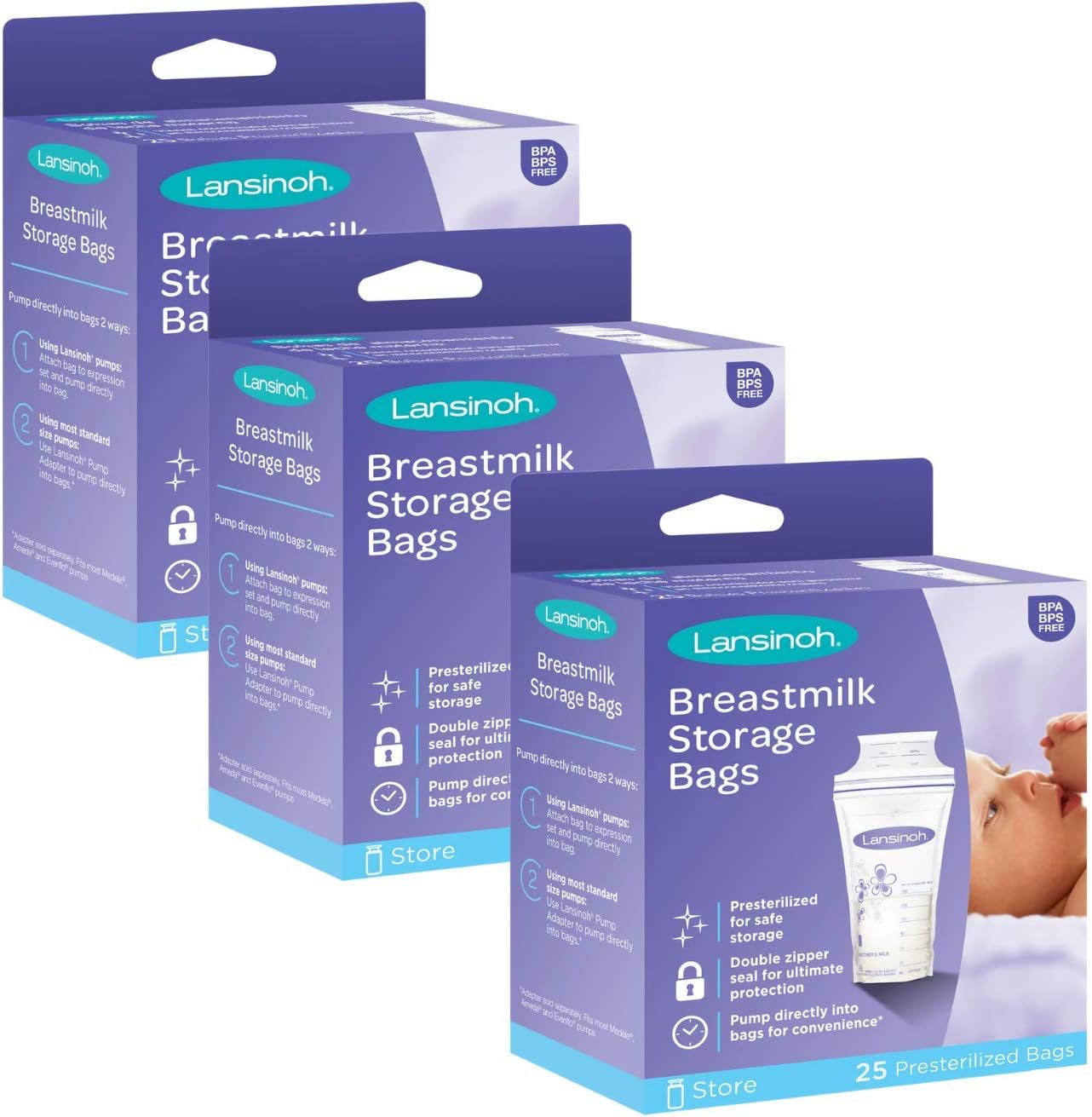 Lansinoh Breastmilk Storage Bags, 25 Count (3 Pack)