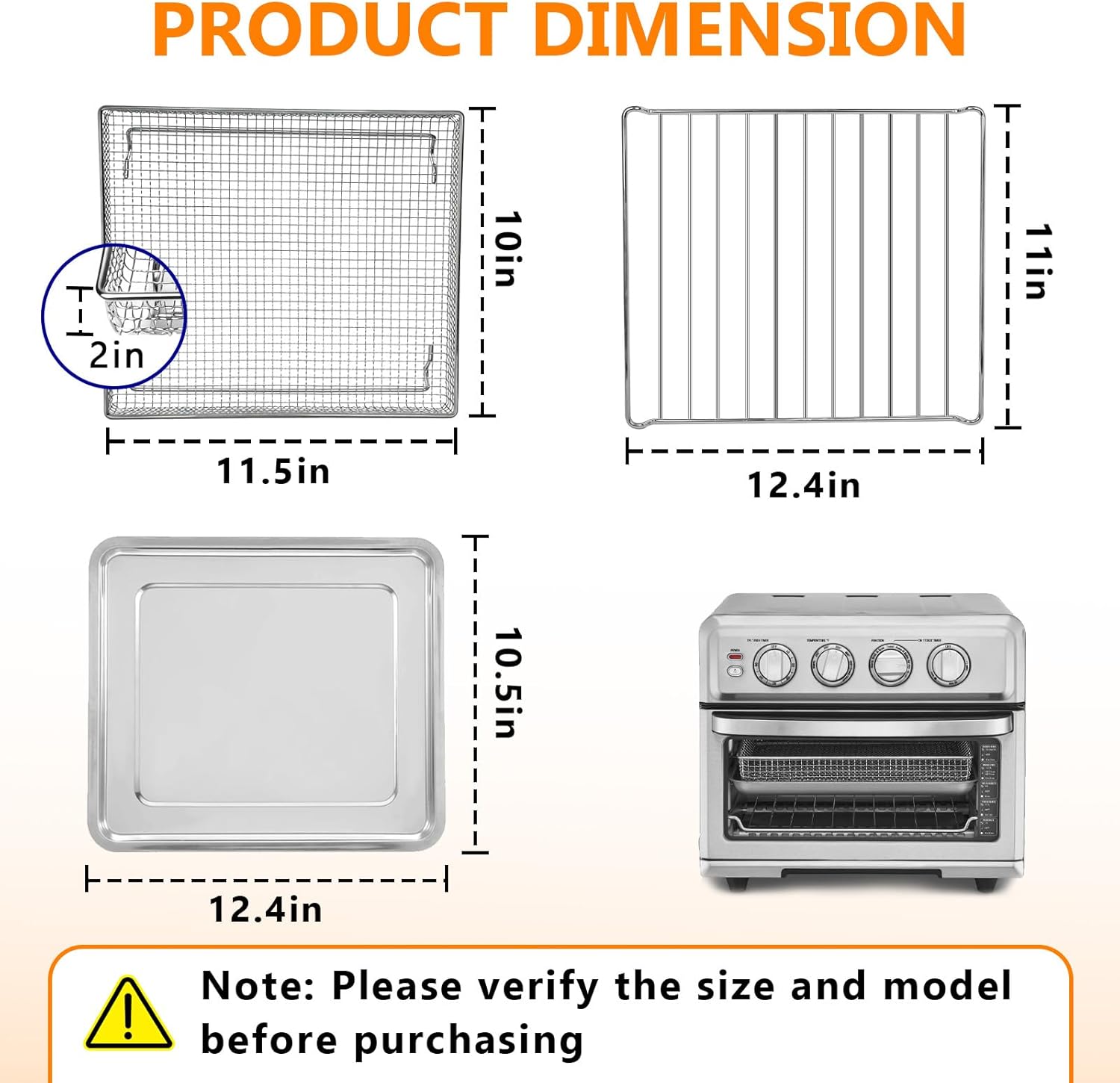 3PCS Air Fryer Tray Replacement Parts(Basket/Pan/Rack) Compatible with Cuisinart TOA-60 TOA-65 TOA-70 Air Fryer Toaster Oven, Stainless Steel Oven Air Fryer Accessories