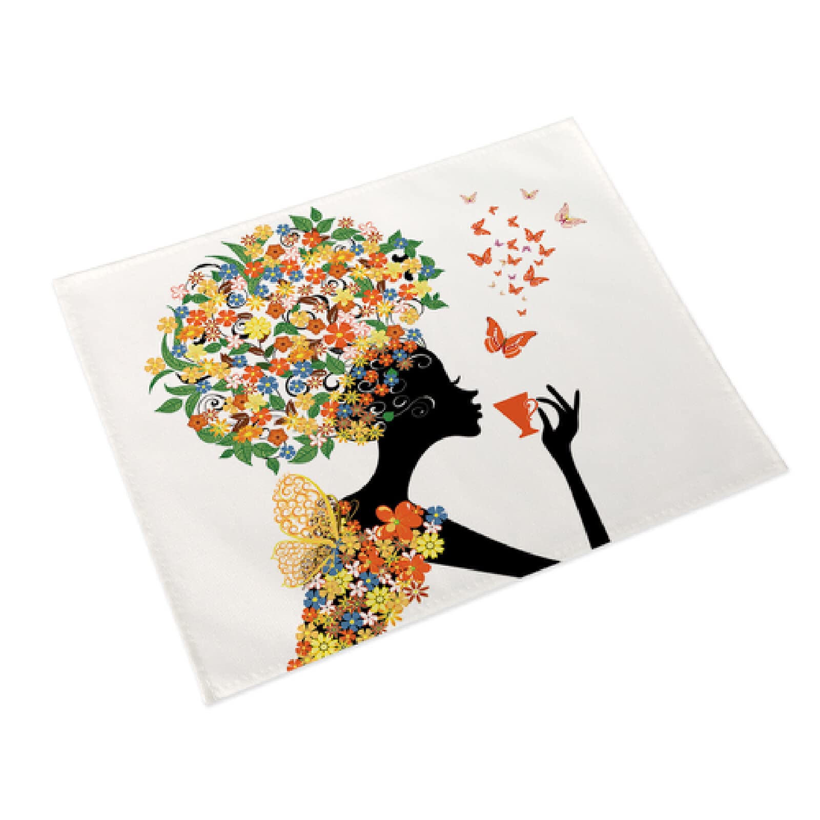 Manteles Individuales Flor De Niña Amarilla Salvamanteles Individuales Algodón Lino Lavable Individuales Mesa Resistente al Calor Bajoplatos Tapetes para Mesa Bajoplatos 30x45cm 6 Pcs