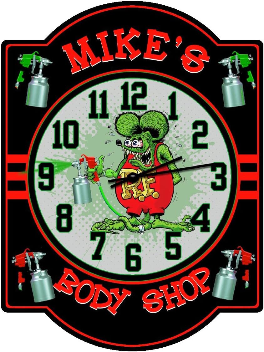 Rat Fink Paint Shop Red Garage Wall Clock Customized, Ed Roth Rat Fink Garage Wall Décor