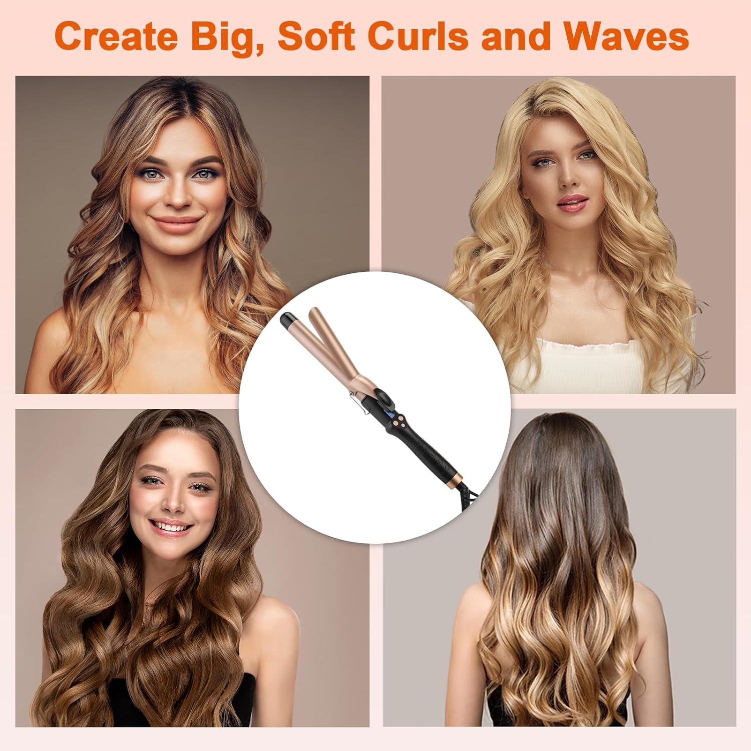 Curling Iron 1 1/4 Inch for Medium and Long Hair Professional Tourmaline Ceramic Barrel Curler with Clamp Dual Voltage Adjustable Temperature Long-Lasting Results Black - Image 6