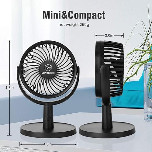 Miniatura 5 de Shinebella Ventilador de escritorio pequeño de 4 velocidades con fuerte flujo de aire, mini ventilador USB portátil personal, silencioso, rotación