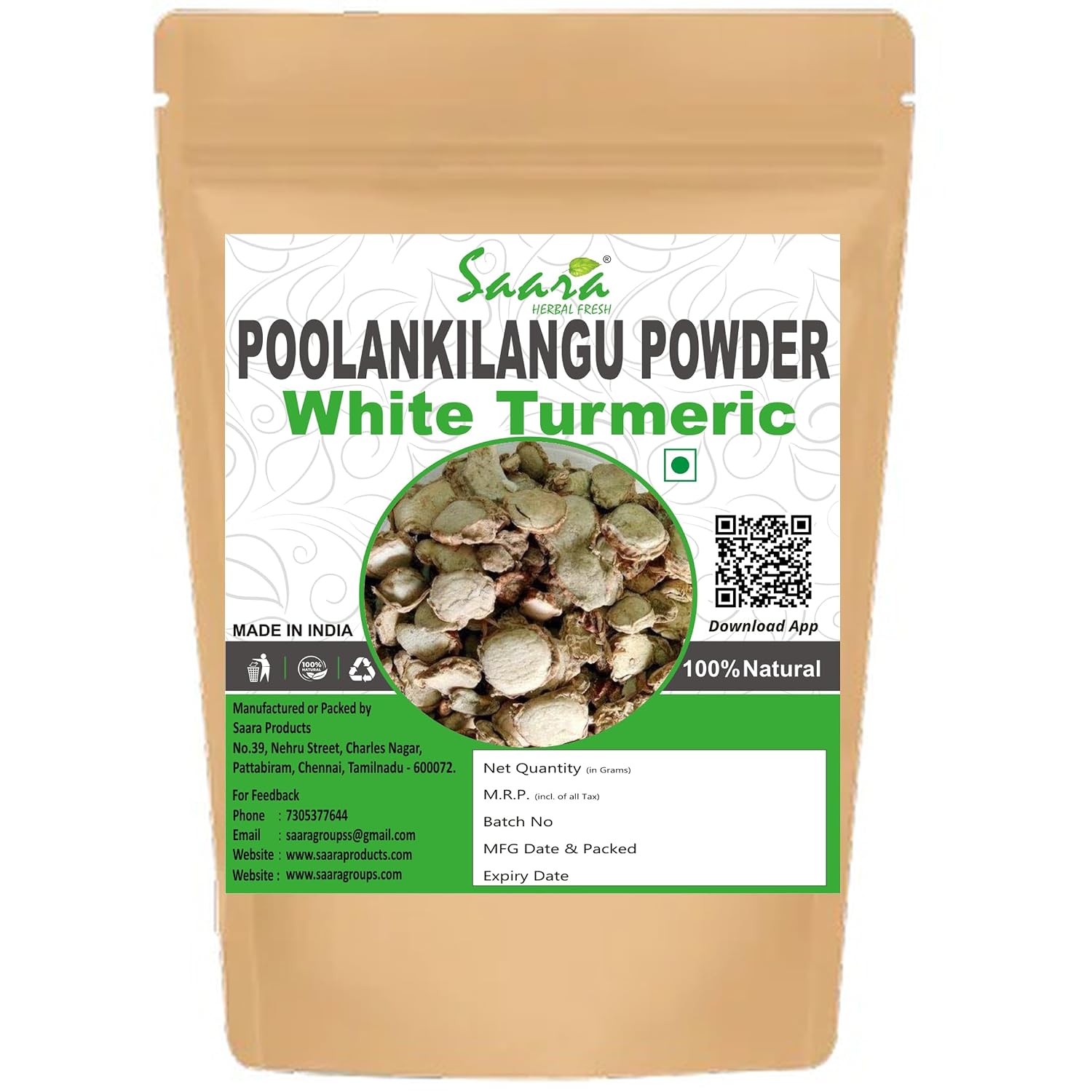 Saara Herbal Fresh Kachur Powder 50g | Kachoor | Kachura | Kachora | Aromatic Turmeric