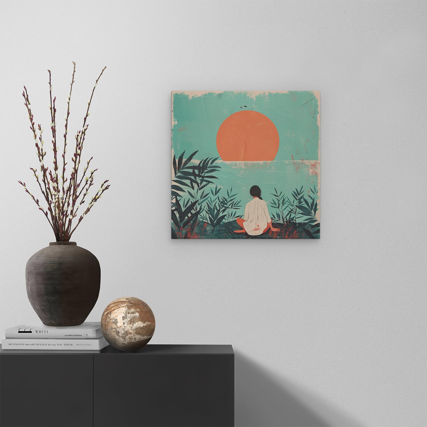 Artaza Leinwand Bilder Sonnenuntergang Meer - 40x40 cm - Klein - Wanddeko Wohnzimmer - Wandbilder Frau am Meer - Deko Schlafzimmer