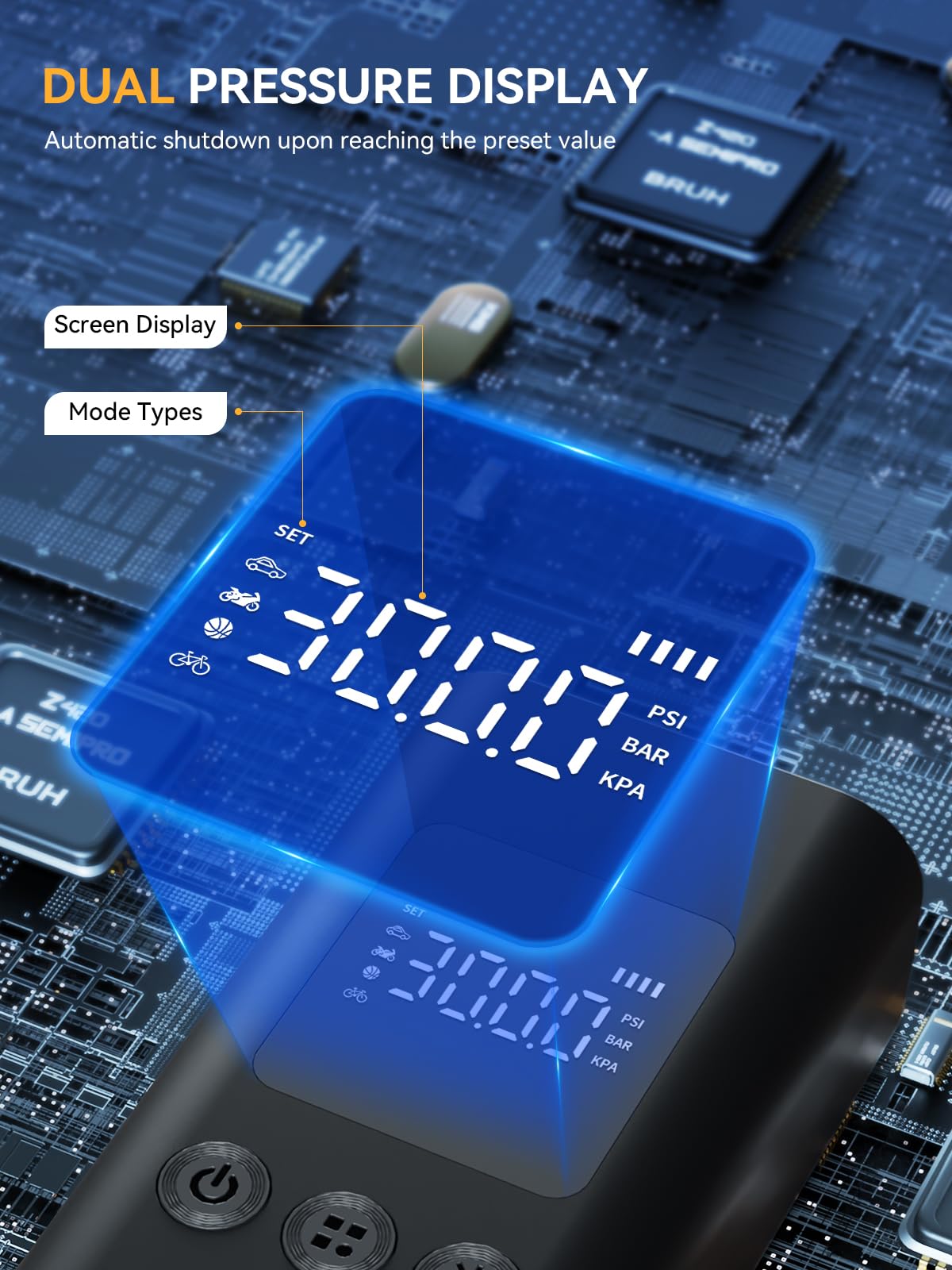 AIRSURE Tire Inflator Portable Air Compressor 150 PSI Fast Inflation Cordless Air Pump with LED Light Auto Shut-Off — view 4