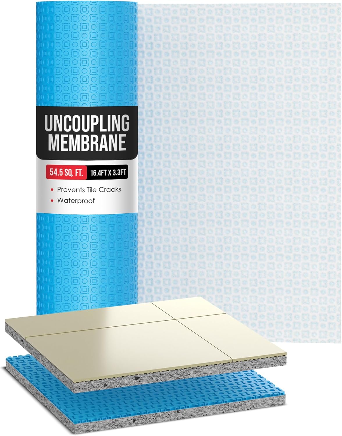 Houseables Uncoupling Membrane, Tile Underlayment, Tile Membrane, Flooring Underlayment, for Floor, Decoupling, Anti Fracture, Waterproof, Anti Crack, Vapor, 1/8" Thick, 3.3 ft x 16.4 ft / 54.5 Sq Ft