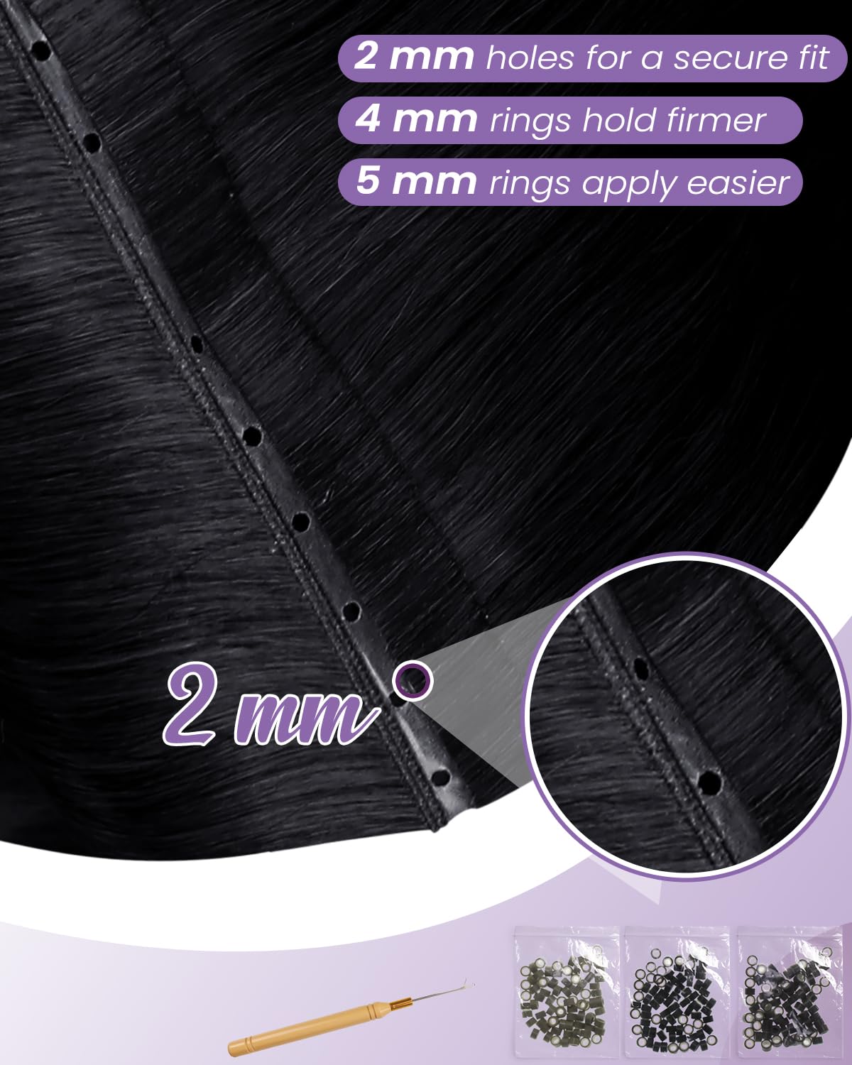 LaaVoo Butterfly Weft Human Hair Extensions Black 20 Inch 60g | Invisible, Micro Beaded Weft, For Women