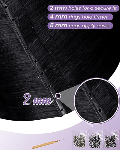Miniatura 44 de LaaVoo Extensiones de cabello humano real para coser, extensiones de cabello humano de doble trama, color negro azabache, 18 pulgadas, 3.53 onzas