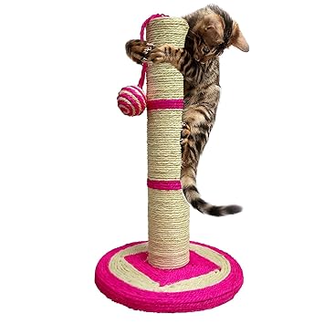 Jainsons Pet Products Natural Sisal Scratching Pad Cat Toy Round Scratch Board Scratching Post with Hanging Ball for Cats and Kitten