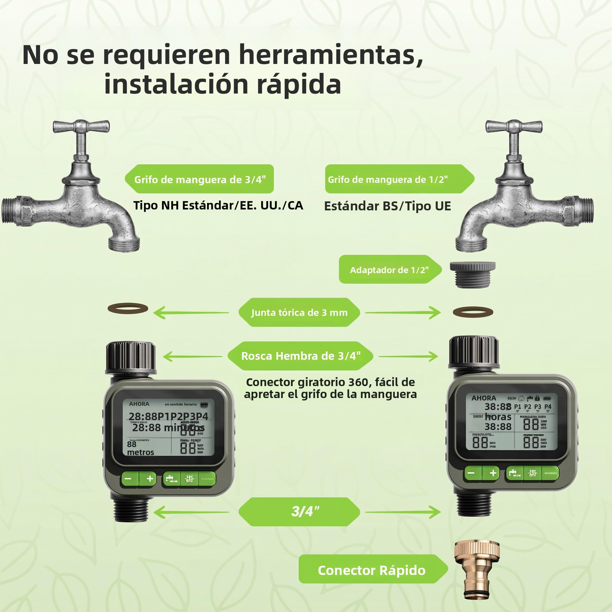 Temporizador de riego automático con Gran Pantalla LCD – Modo Manual/automático, función de retardo por Lluvia