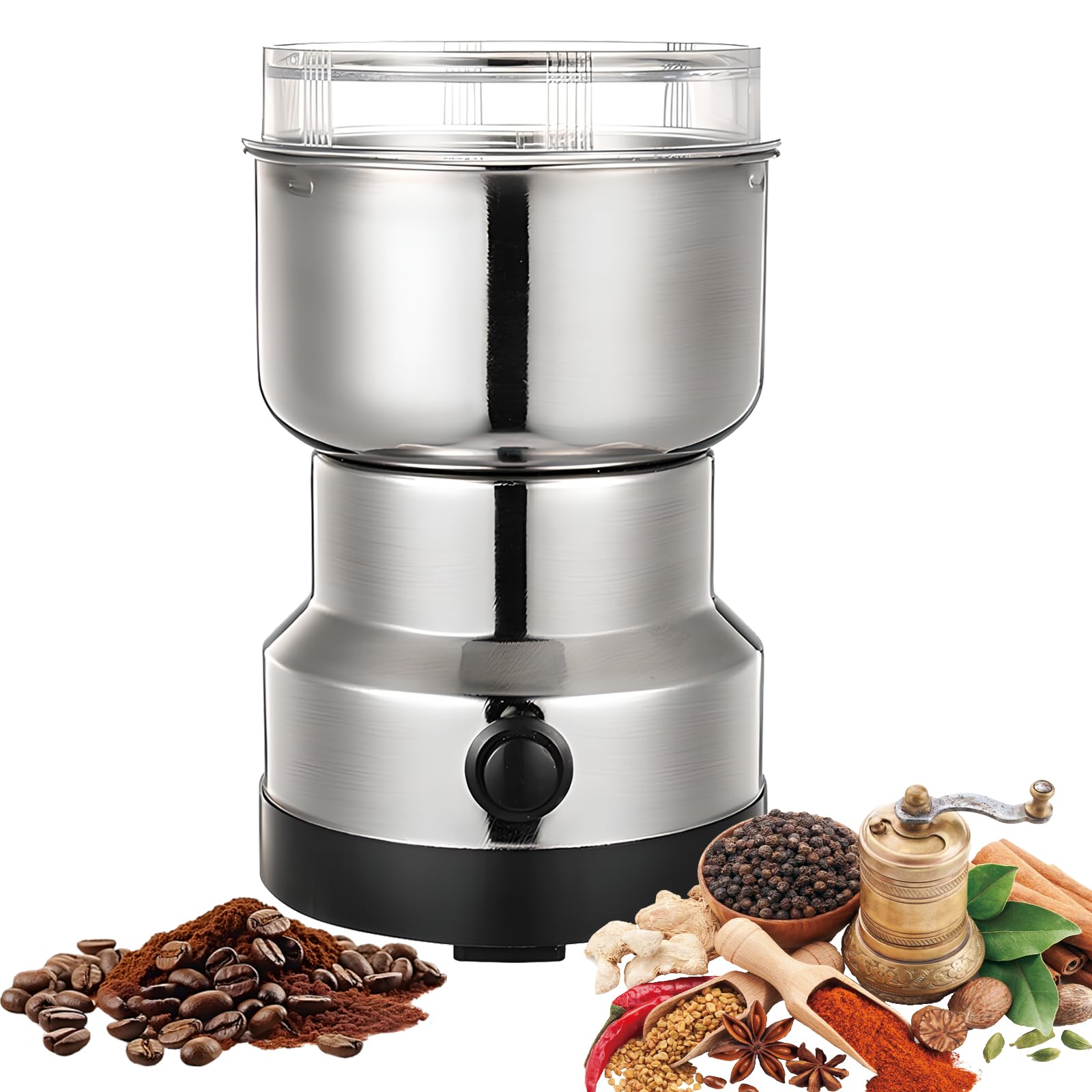 Frullatore Elettrico per Spezie, Macinacaffè in Acciaio Inossidabile da 400 W, Macinacaffè da Cucina Multifunzionale, Macinacaffè Compatto per Chicchi di caffè