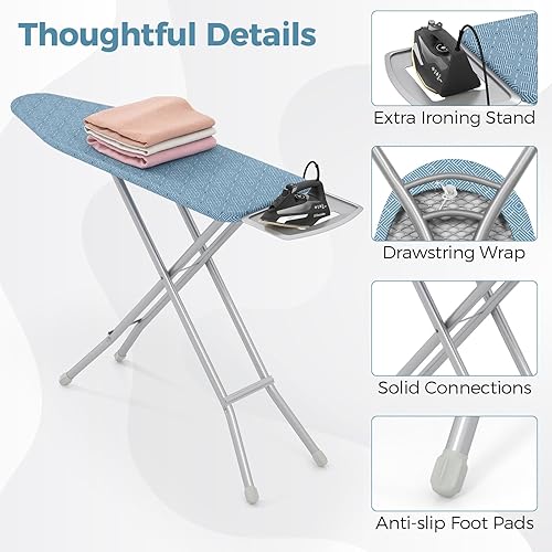 Miniatura 6 de COSTWAY Tabla de planchar de tamaño completo, soporte de hierro plegable de 57 x 15 pulgadas con altura ajustable de 7 niveles, cubierta de