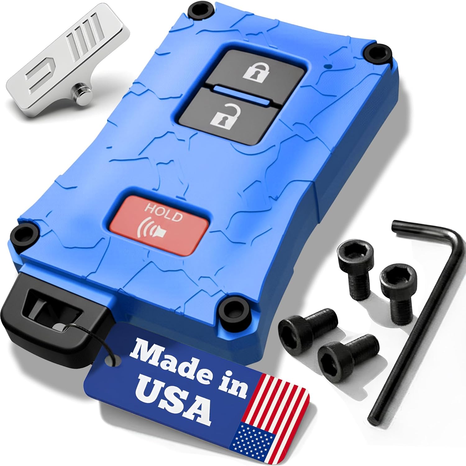 Heavy-Duty Key Fob Case Replacement for Toyota Tacoma 16-23, Tundra 20-21, & 4 Runner 20-21 - Rugged Key Protector - Shockproof & Scratch-Resistant - Secure Fit (Voodoo Blue, Black Screws)