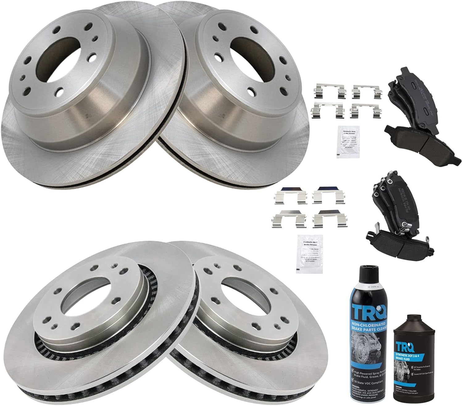 TRQ Brake Pad & Rotor Kit Metallic Front Rear w/Chemicals Compatible with 2006-2007 Buick Rainier Chevrolet Trailblazer GMC Envoy 2007 Isuzu Ascender 2007-2009 Saab 9-7x