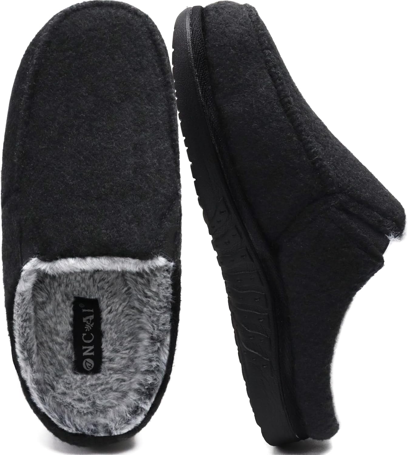 ONCAI Mens Felt Slippers Wool and Cotton-Blend High-Density Memory Foam House Shoes with Indoor and Outdoor Rubber Soles (US Size 7-15)