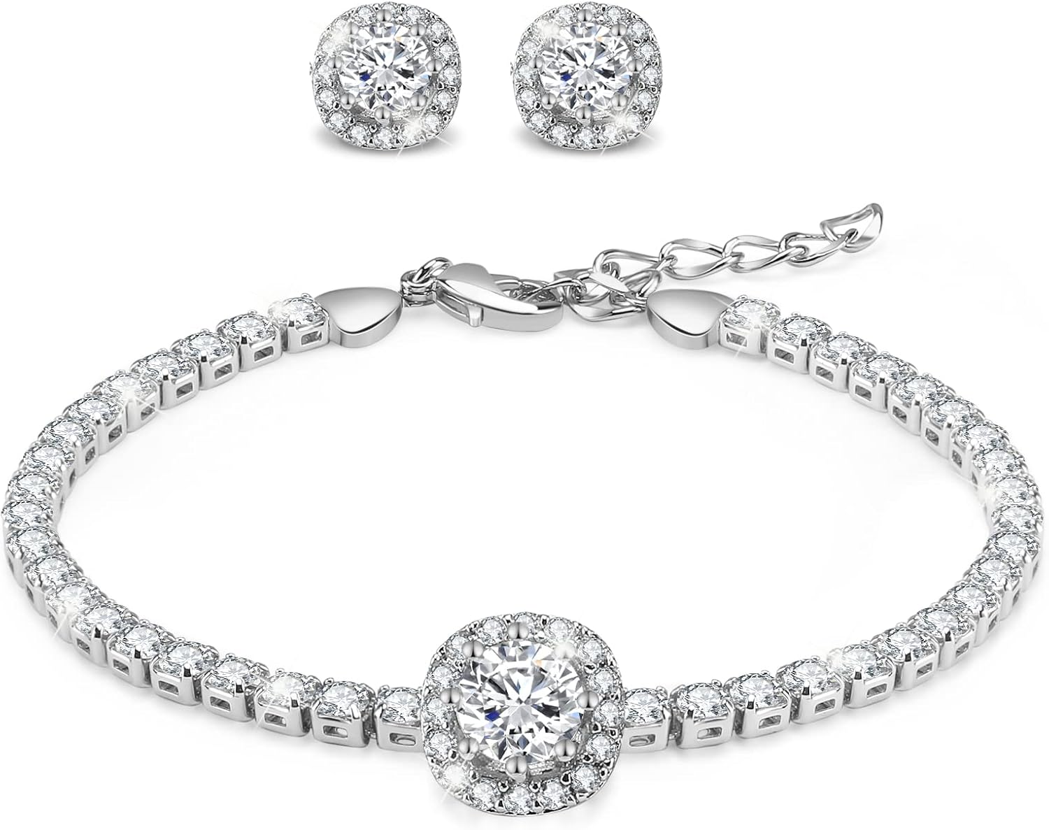 Fasion Jewelry Tennis Bracelets For Women 18K Gold Plating Adjustable Bracelets And Earring Sets With Crystal For Wife Girlfriend Or Mothers Idea Gift For Mother's day