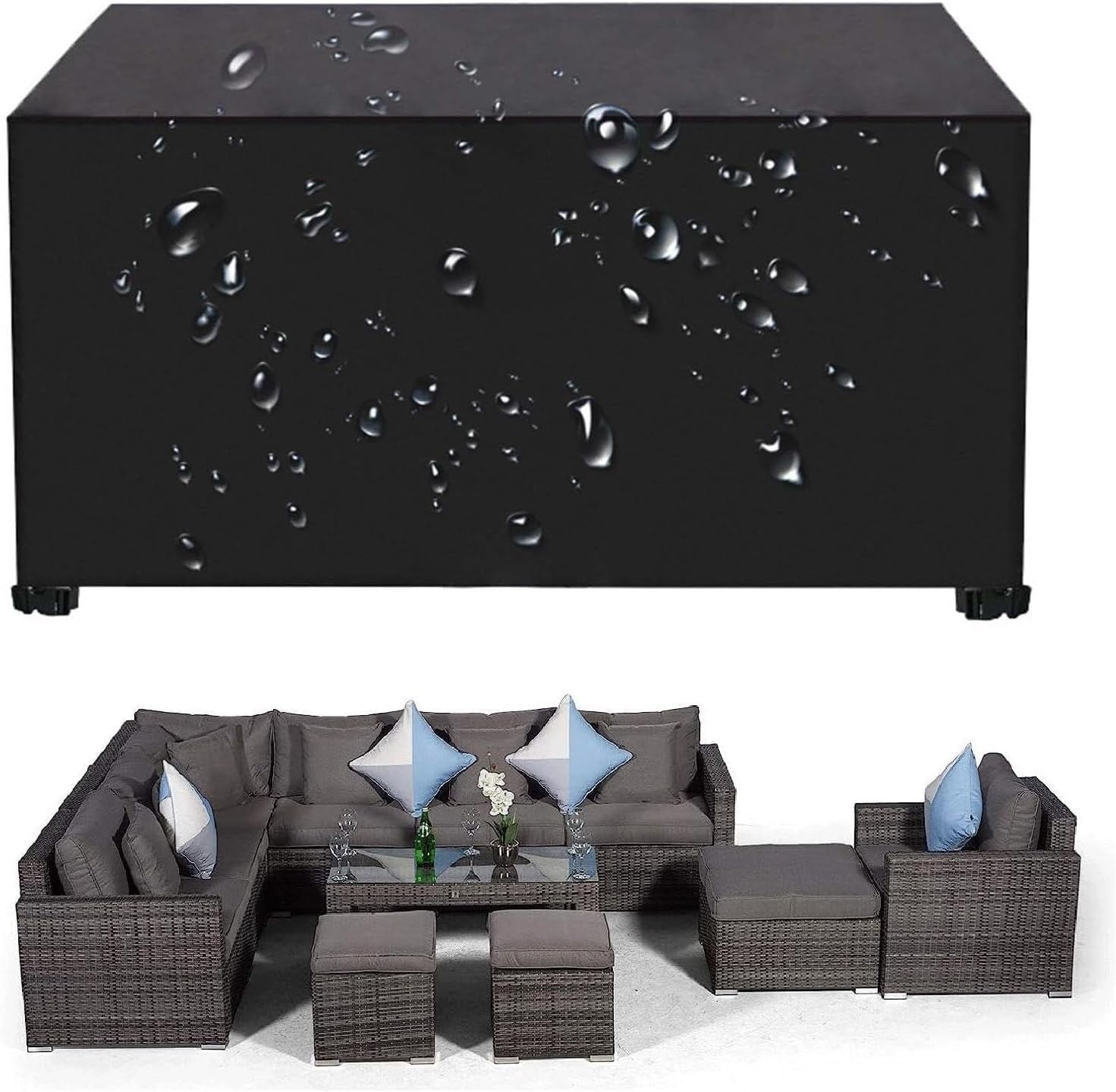 Housse salon de jardin rotin 300x260x75cm protection étanche bâche extérieure
