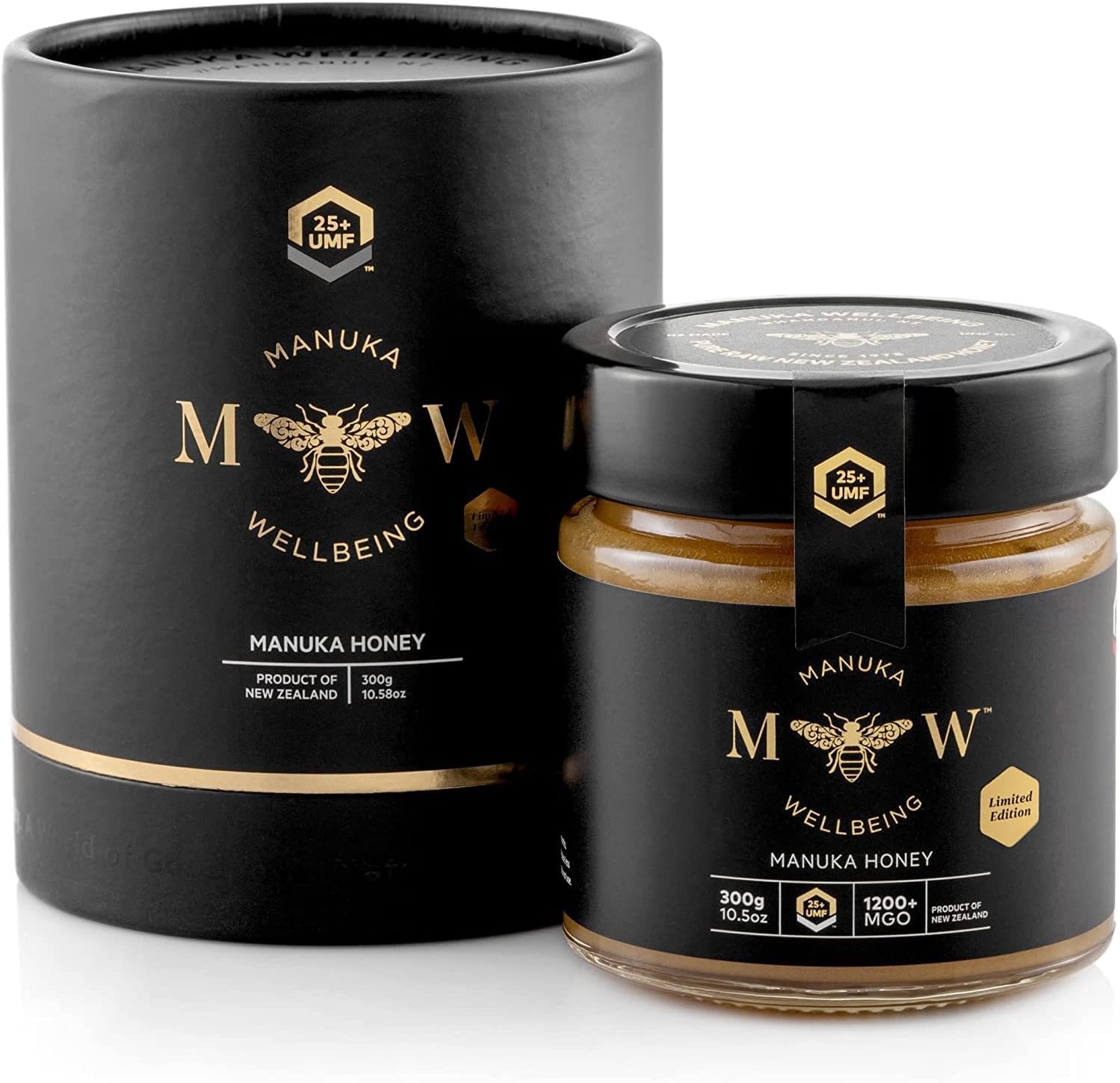 Manuka Wellbeing UMF 25+ MGO 1200+ Medical Grade Manuka Honey 300g/10.5oz – Certified, Raw Honey, Non-GMO, Antibacterial, Antioxidant, Anti-inflammatory, Traceable, Product of New Zealand