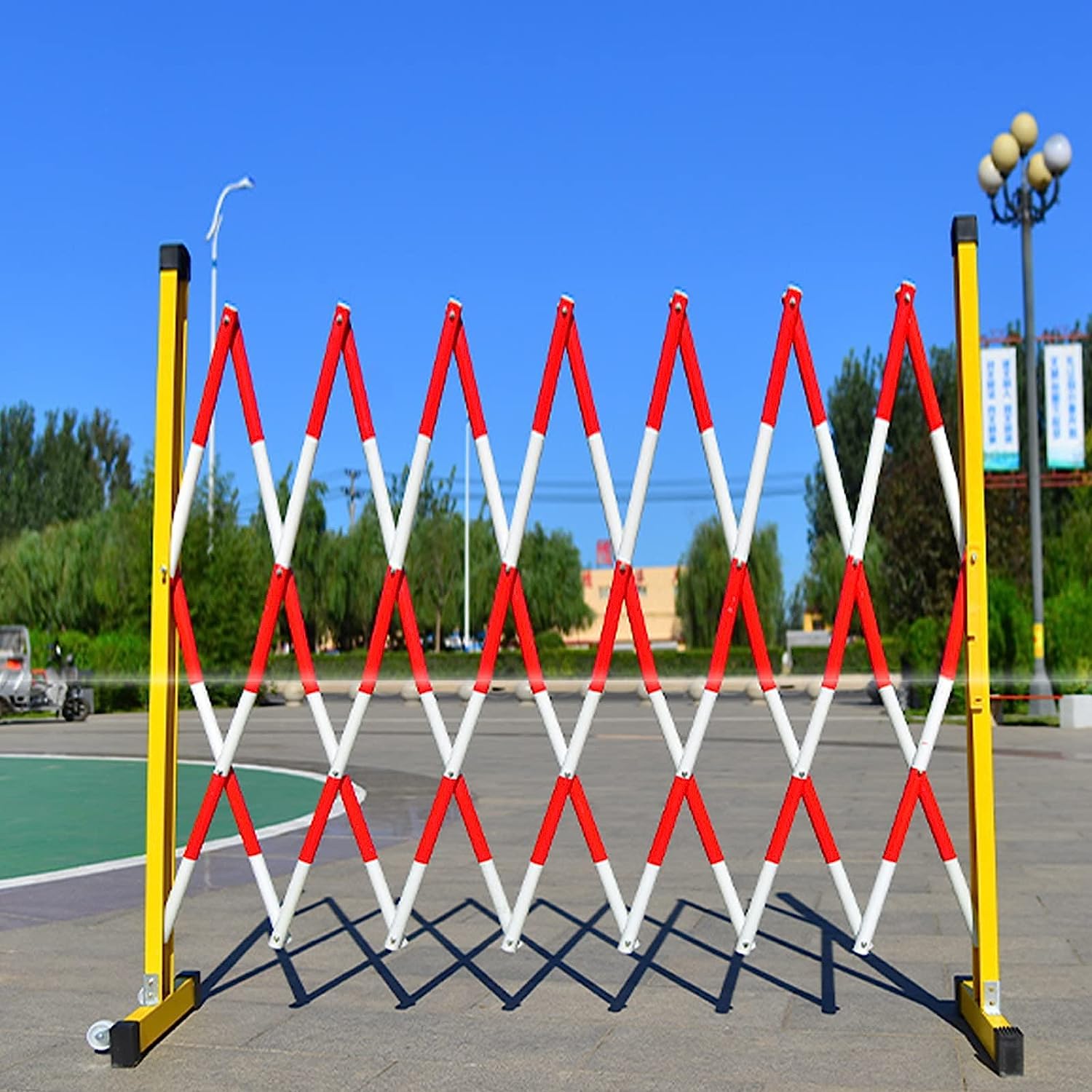 Barriere stradali telescopiche, Barriere mobili per parcheggio con Ruote, Supporti estensibili in Metallo per Barriere stradali Portatili (Rosso, 6 m)