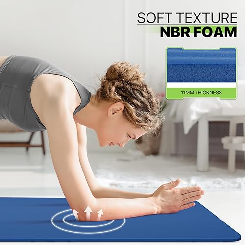 Miniatura 4 de Yoga Mat 11mm Extra Thick TPE Pilates Mat 73"L x 32"W, Non-Slip, Odorless & Tear-Resistant with Carrying Strap, Unisex Design for Home Gym, Floor