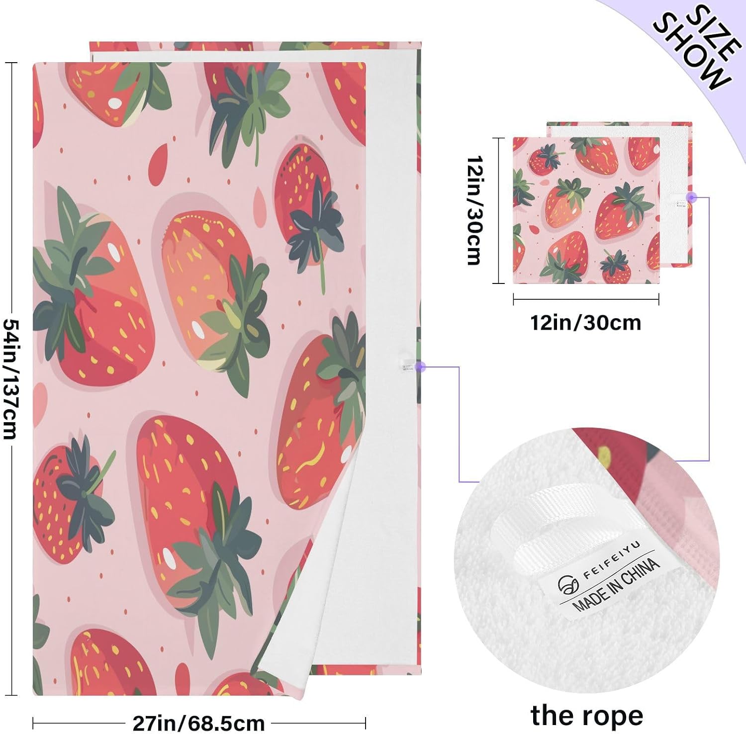 Hand Towels Premium Soft and Highly Absorbent Cute Strawberries 2 Pcs Towels for Bathroom Set 100% Cotton Decorative Face Towels