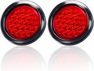 2PCS 4" Round Red LED Trailer Tail Lights, Super Bright Red Brake Turn Signal Tail Lights with IP67 Waterproof Rubber Gaskets for Boat Trailer Truck RV