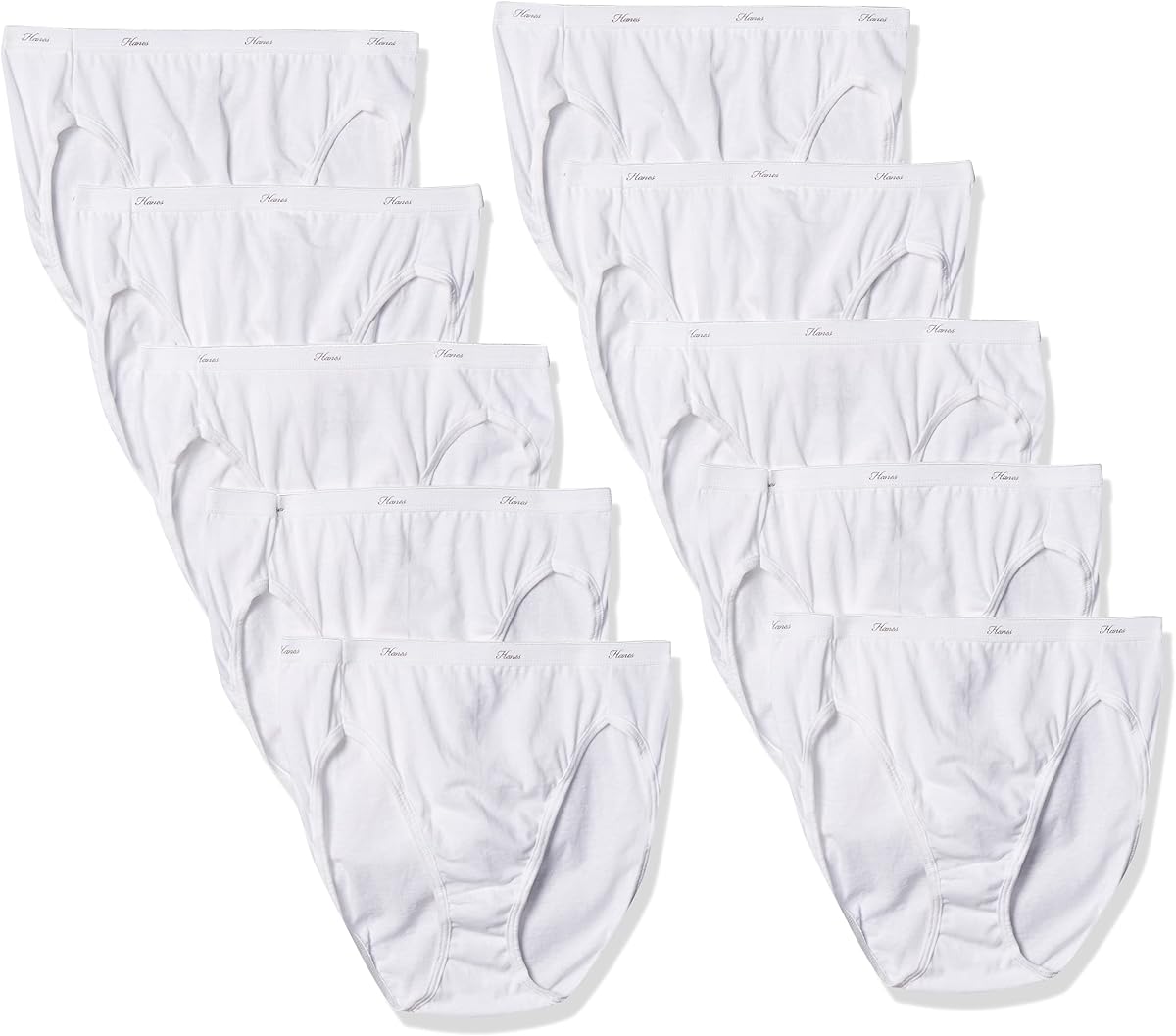 Women's Breathable Cotton Hi-Cuts Panty, White, 10-Pack, 9