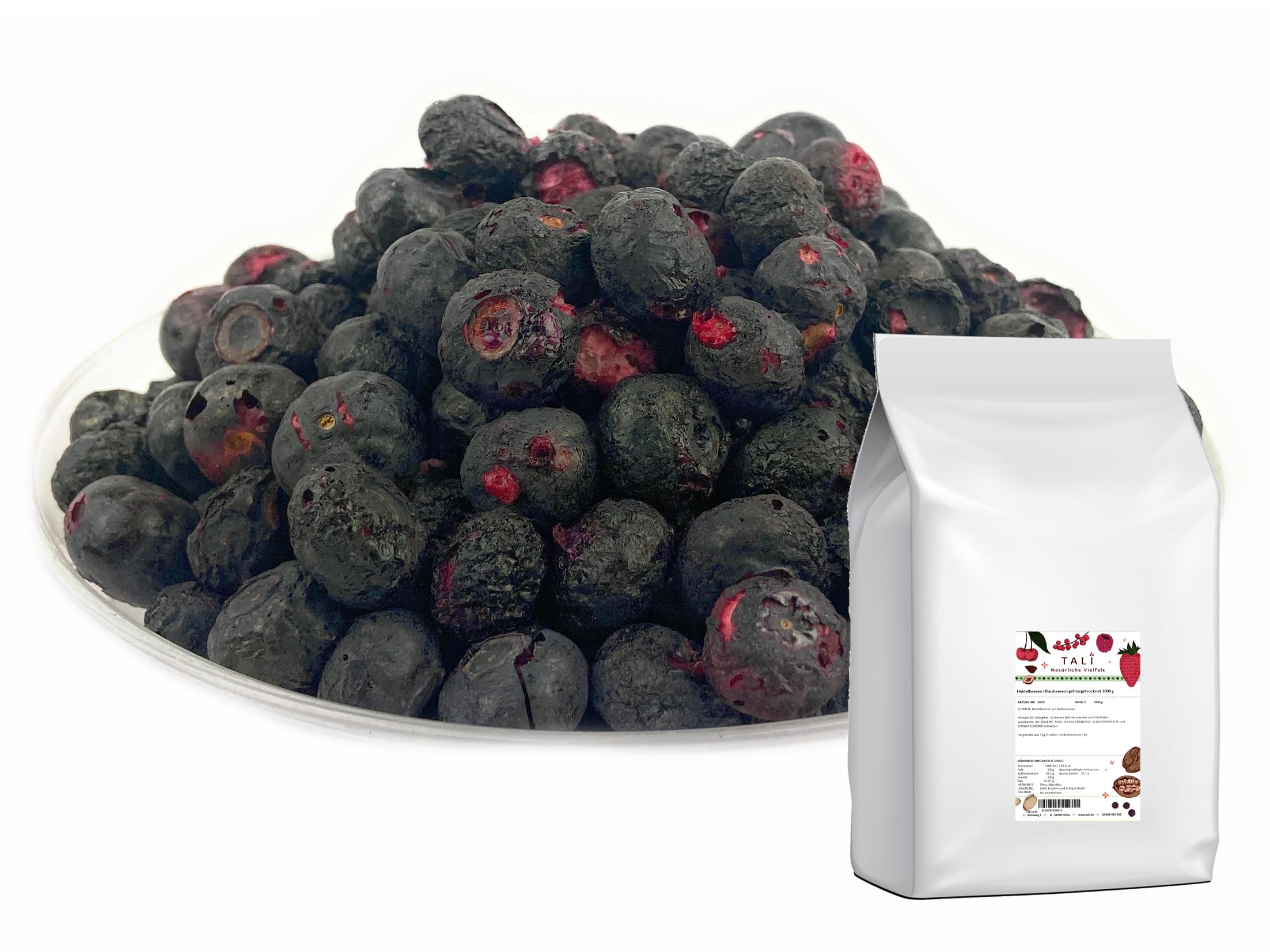 TALI Heidelbeeren/Blaubeeren gefriergetrocknet 1000 g | große Kulturheidelbeeren