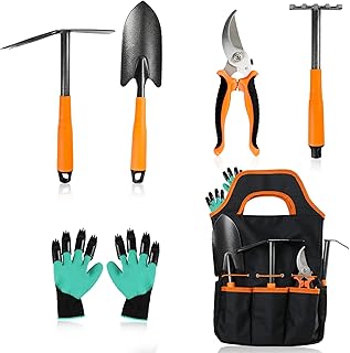Sponsored Ad - HEMOPLT Garden Tool Set, Pack of 6 Gardening Tools Set with Dual Purpose Hoes, Rust-Proof Shovel, 5 Teeth R...