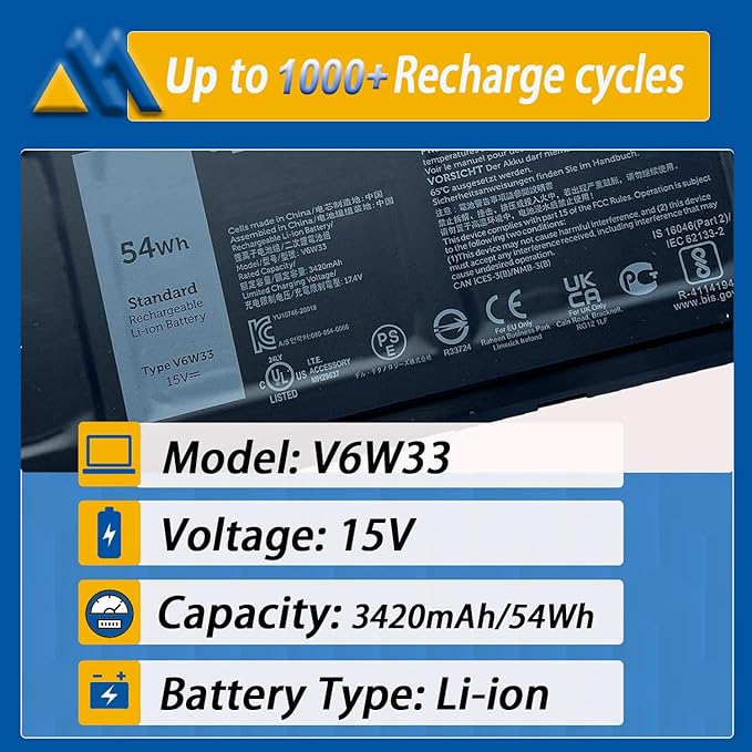 Batería Mobik V6W33 54Wh 15V 4 Celdas para Laptop Dell miniatura 2