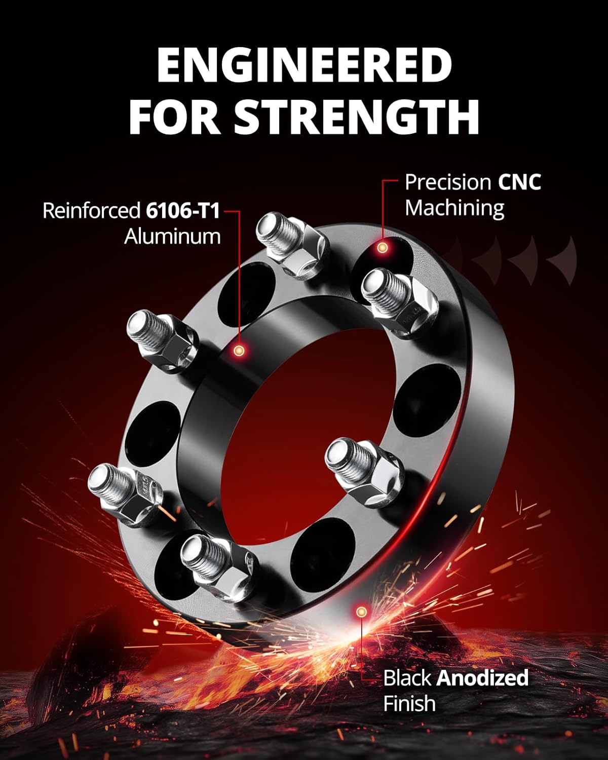EVIL ENERGY 6x5.5 Wheel Spacers 1.25 inch Compatible with Chevy 1999-2022 Silverado 1500, 6x139.7 mm 6 Lugs 108 mm Hub Bore M14x1.5 Studs Black, Not Hubcentric - Image 5