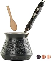 Vista 1 de BCS Cafetera turca griega árabe de cobre de 12 onzas con mango de madera (4 porciones) Cezve Ibrik Briki - Cafetera para estufa