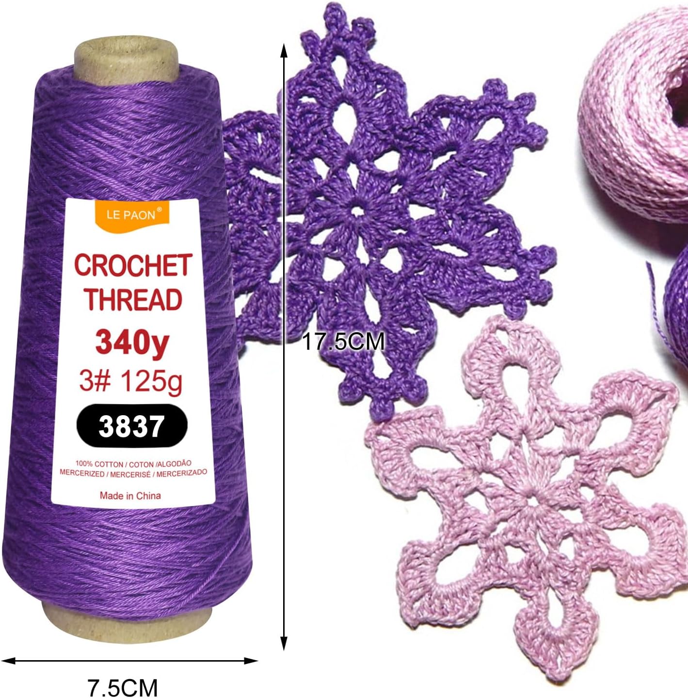 3 Cones total375g size3 Crochet Thread,100% Pure Cotton Thread Yarn for Hand Knitting,crochetting(554-552-3837)