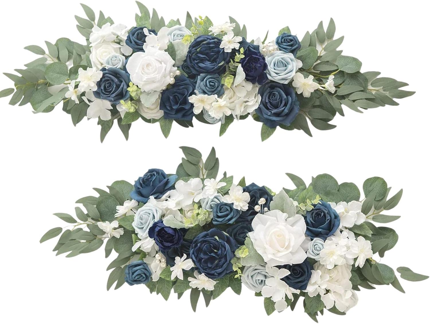 MERIGLARE 2Pcs Artificial Floral Swag Table Runner Centerpiece Garland Garland Hanging Wreath Wedding Arch Flowers for Garden Wedding Party Decor, Blue