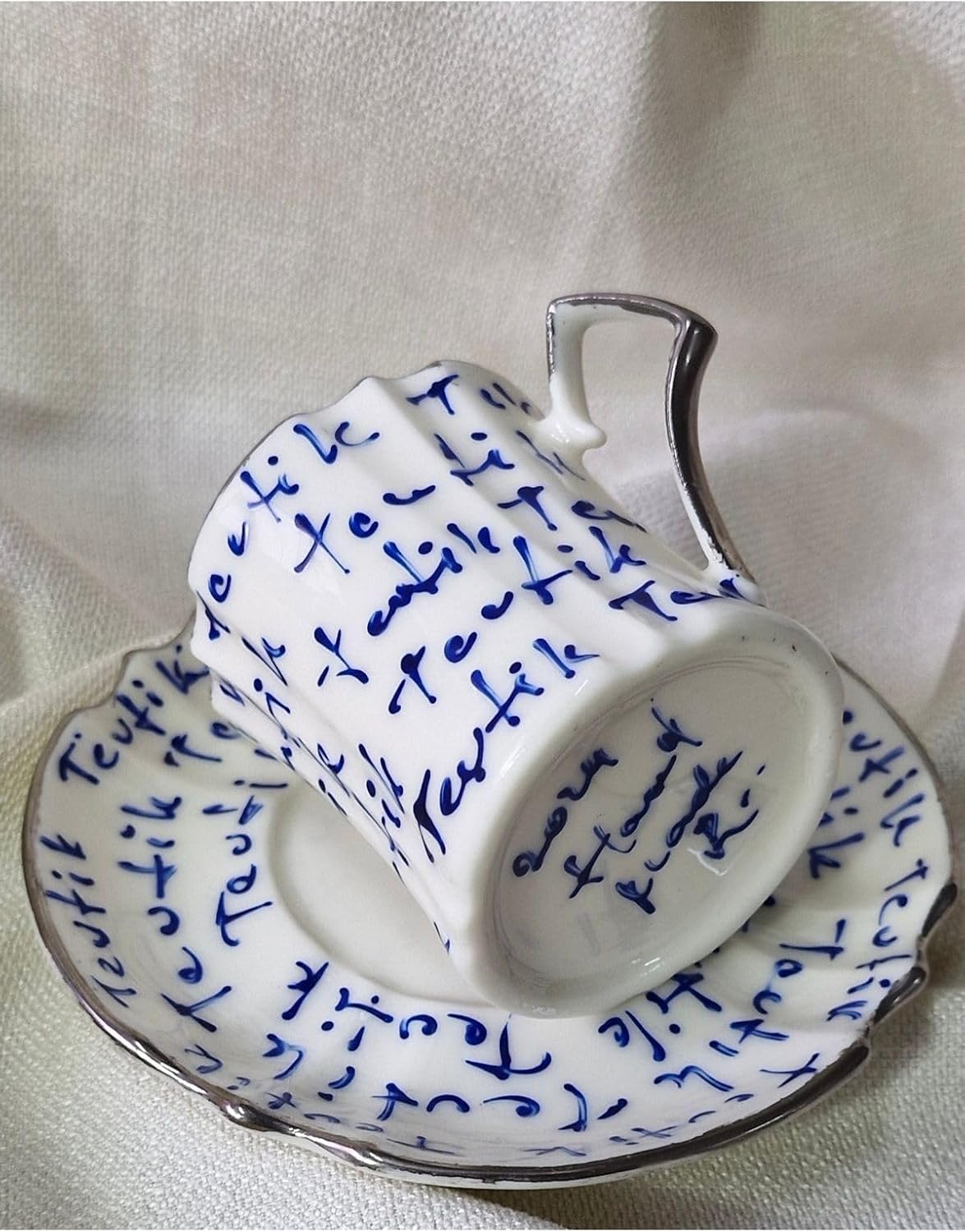 SODEF Personalized Coffee Cup Porcelain Hand Painted 1-Piece 90ml Modern Design with Name, Blue Gift for Coffee Lovers - Blue, One Size