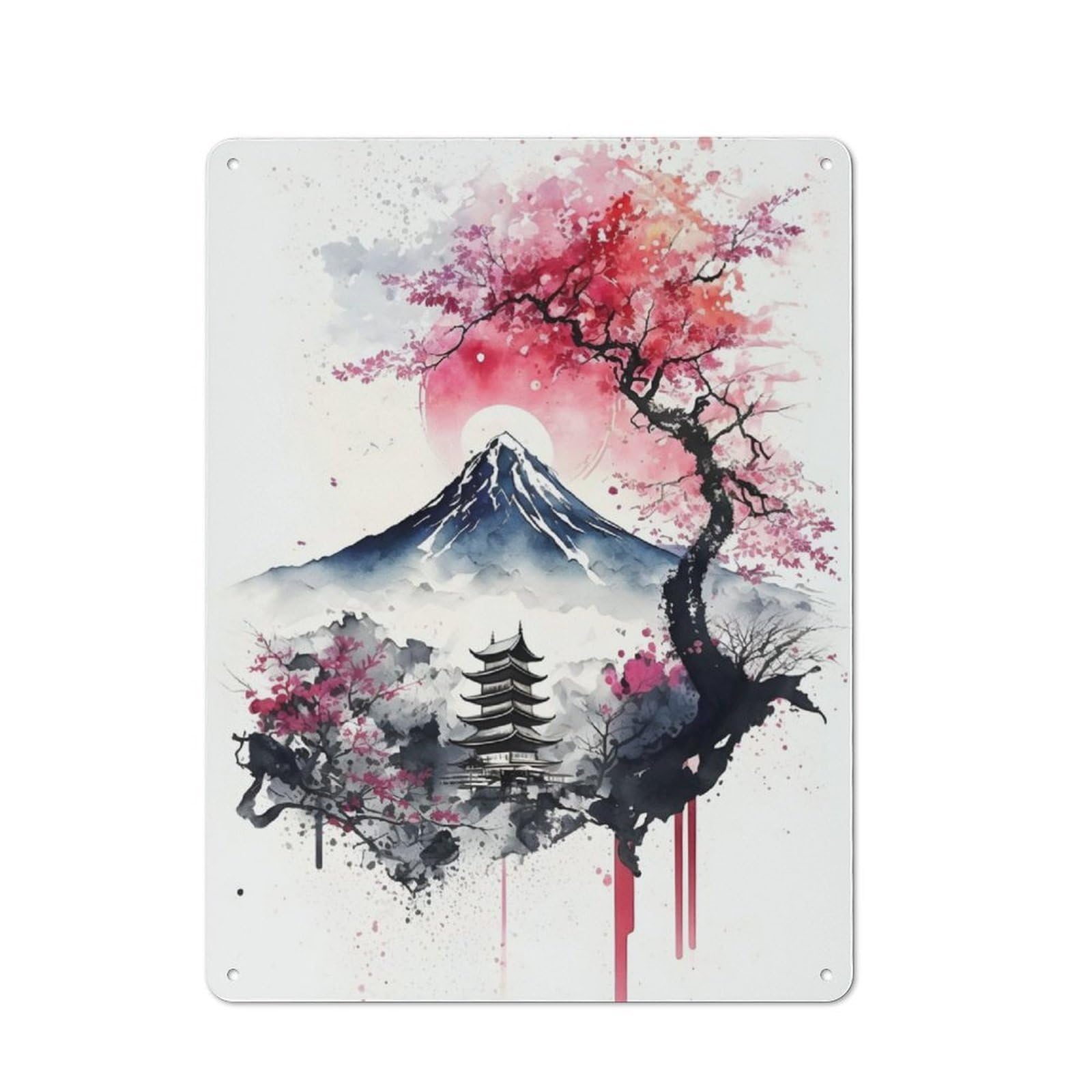 Junmoney Watercolors Japanese 9 Printed Metal Sign 40X30cm For Pub Or Café, With Clear Industrial Wall Decor Character