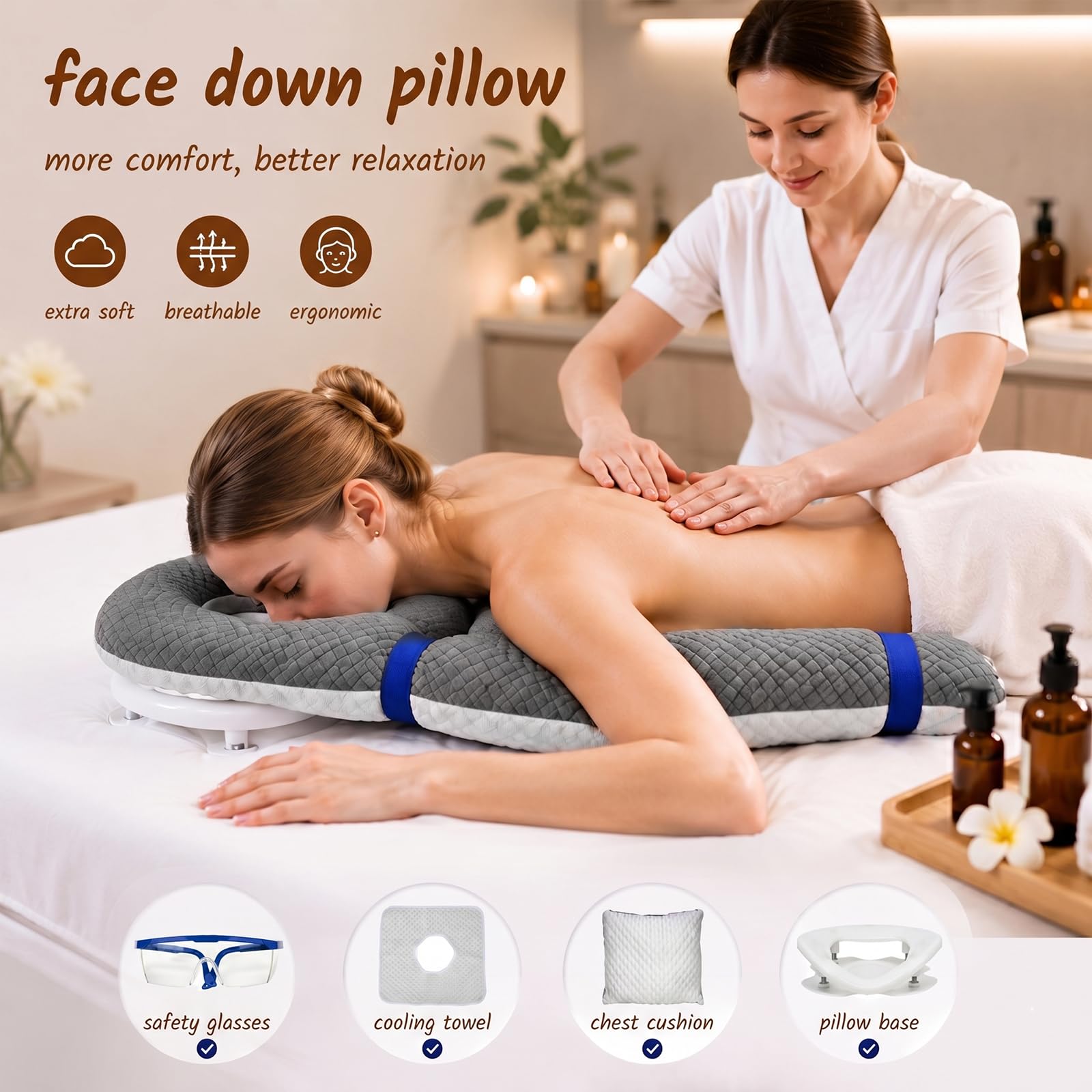 Almohada para dormir boca abajo con orificio para la cabeza, almohada ergonómica para dormir boca abajo, para dormir boca abajo, masaje reposacabezas, soporte ajustable y almohadilla para el