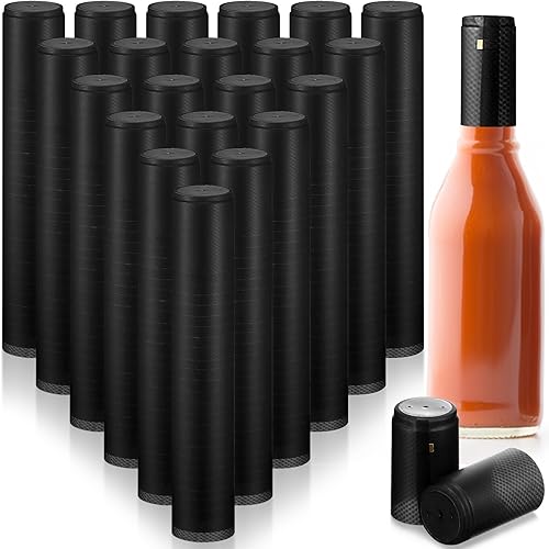 Zonon 200 Piezas de Cápsulas Termorretráctiles de PVC para Botellas de Salsa Picante, Botellas Woozy de Vino de 28 x 50mm, Cápsulas de Tapas Negro