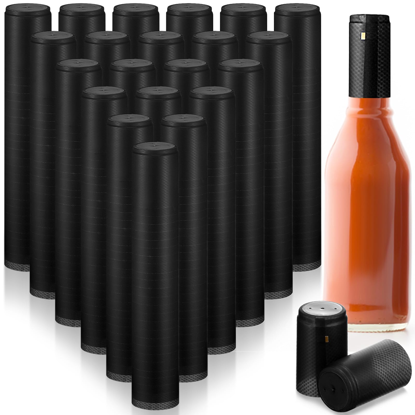 Zonon 200 Pieces PVC Heat Shrink Capsules Hot Sauce Bottles 28 x 50mm Wine Woozy Bottles Capsules Shrink Caps,5oz 10oz (Black)
