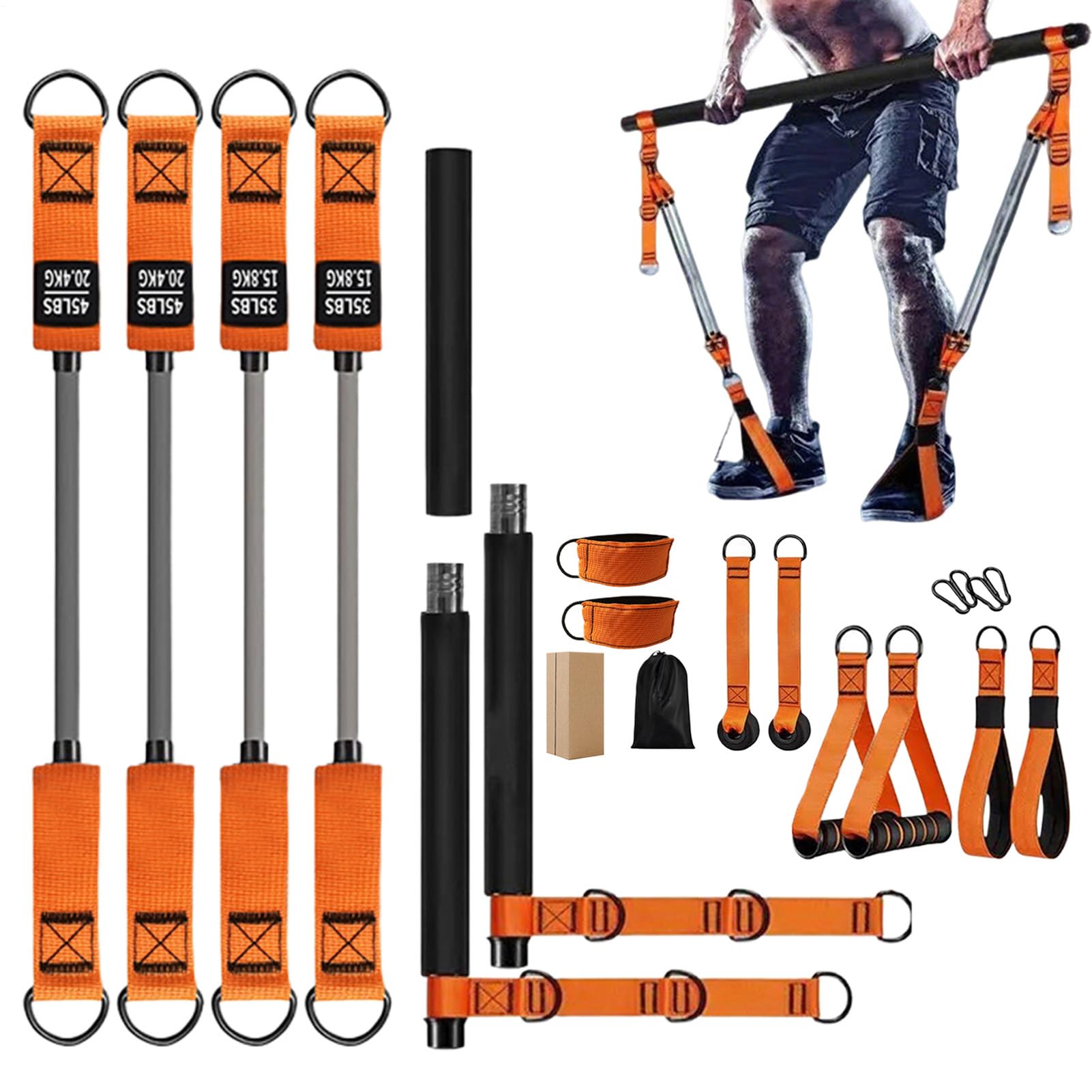 -Pilates-Bar-Set Verstellbarer Widerstand Tragbar | Körperformungs-Trainingsgerät Multifunktional Frauen Erwachsene Sportler Anfänger Fitness-Fans Home-Gym-Spieler