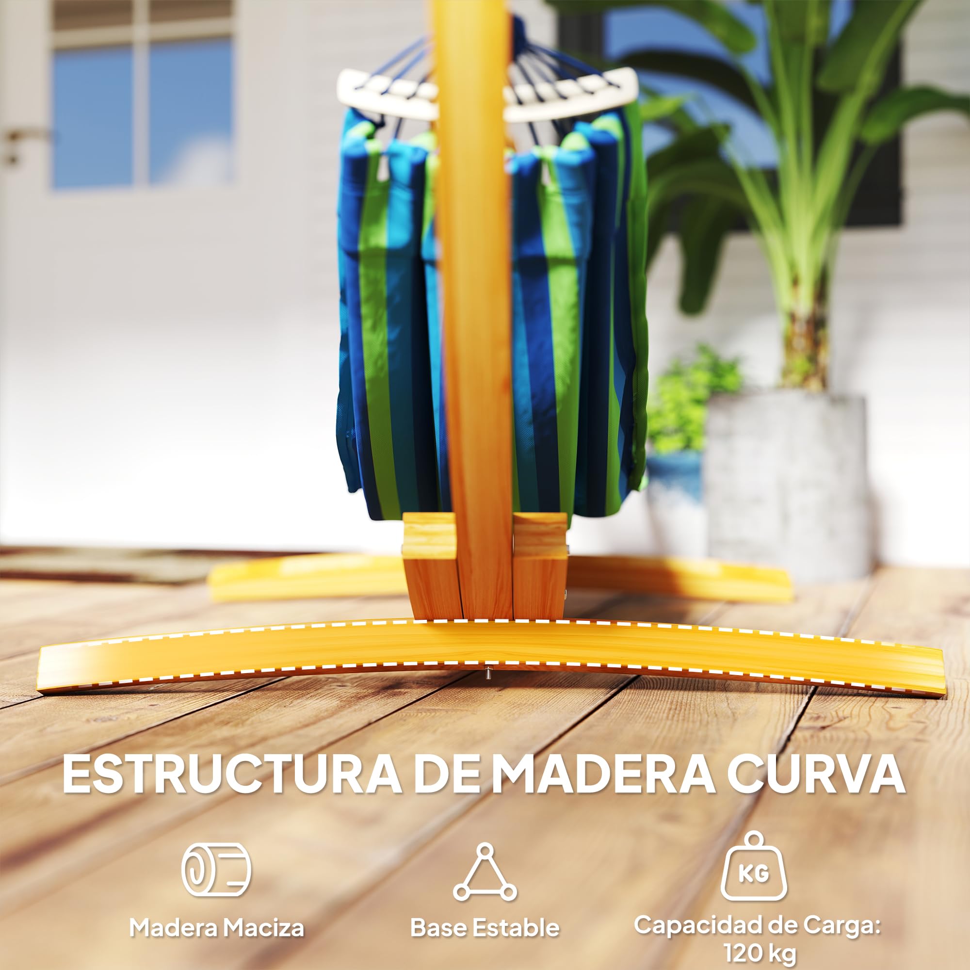 Outsunny Soporte para Hamaca de Madera 325x120x118 cm Estructura para Hamaca Carga 120 kg para Jardín Terraza Balcón Natural