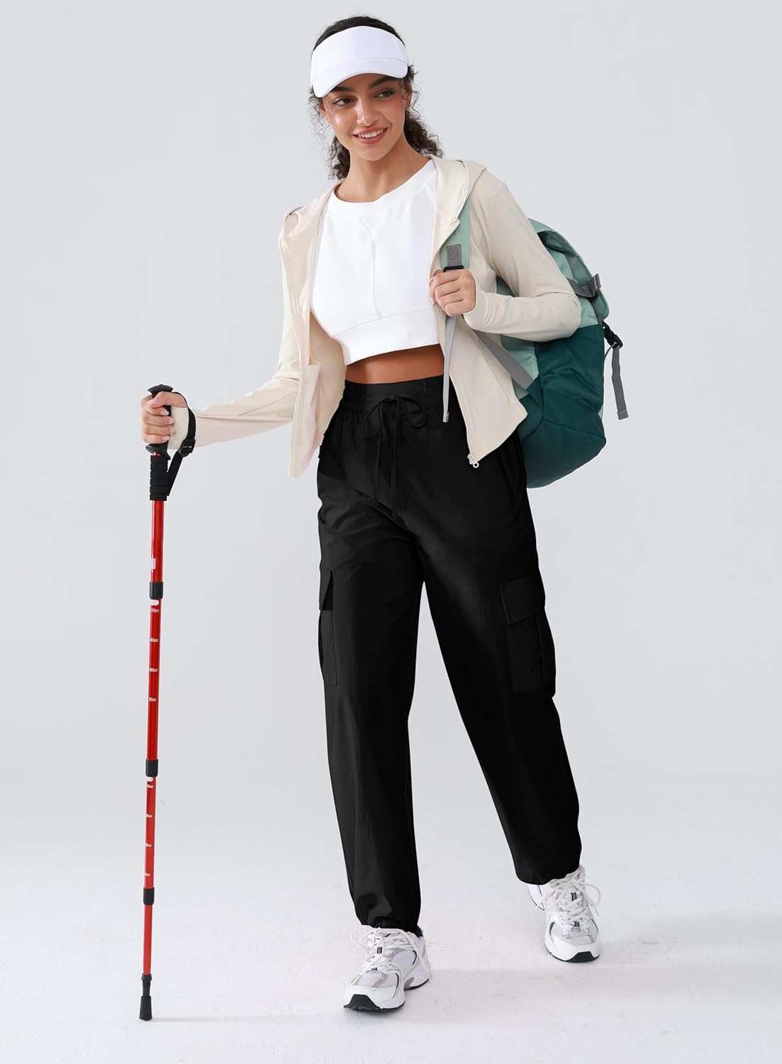Hiking Pants Women Lightweight Cargo Pants Quick Dry Water Resistant Outdoor Travel Pants with Zipper Pockets - Image 3