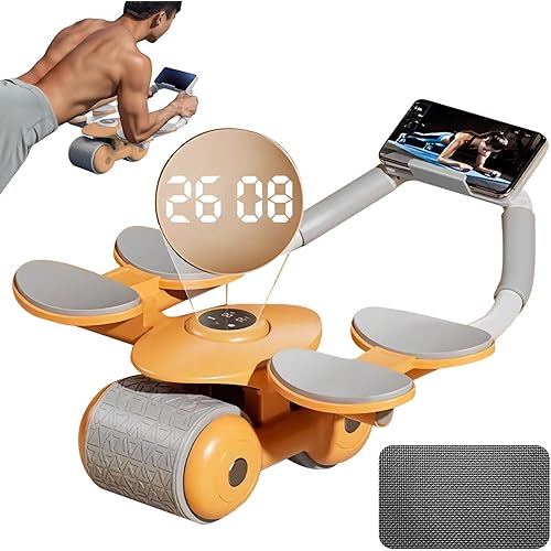Wconaces Ab Roller Wheel 4 with Elbow Supports, New Automatic Rebound Abdominal Wheel with Elbow Support, Ab Wheel Roller for Core Workout, Ab Roller for Abs Workout with Timer(Orange)